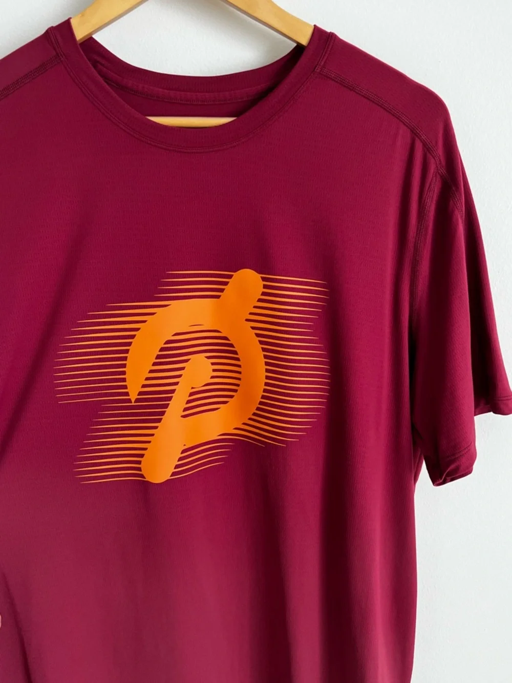Peloton Maroon Short Sleeve Dry Fit Tee with Orange Logo-Size Medium - Picture 2 of 7